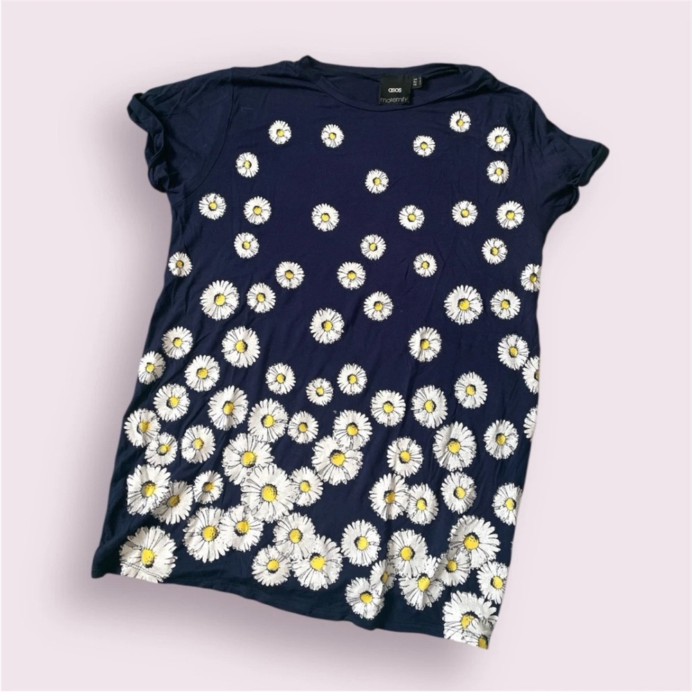 ASOS Navy Daisy Print Short Sleeve Tee